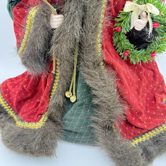 Santa Claus Tree Topper Table Top 14” Tall Red Brown Faux Fur Trim Regal Vtg - Picture 4 of 11